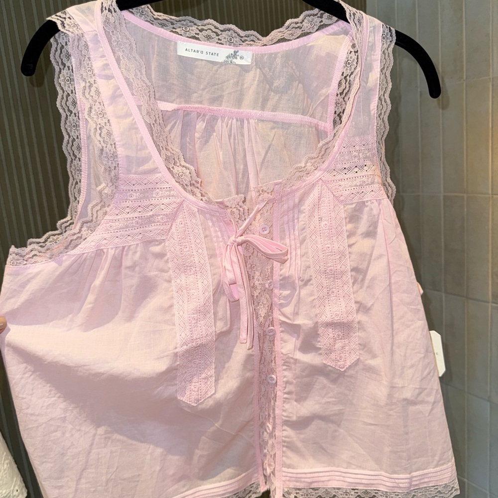 Altar'd State Pink Lace Trim Chemise